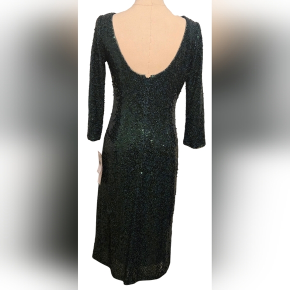 NWT~Papell Studio Elegant 'HUNTER' Green Sequin Cowl-back Dress - Picture 6 of 13